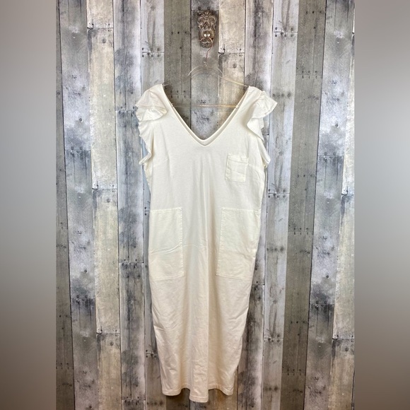 Free People Beach Ruffle Sleeve Oversized Maxi Dress in Cream Size Large. - Picture 1 of 11